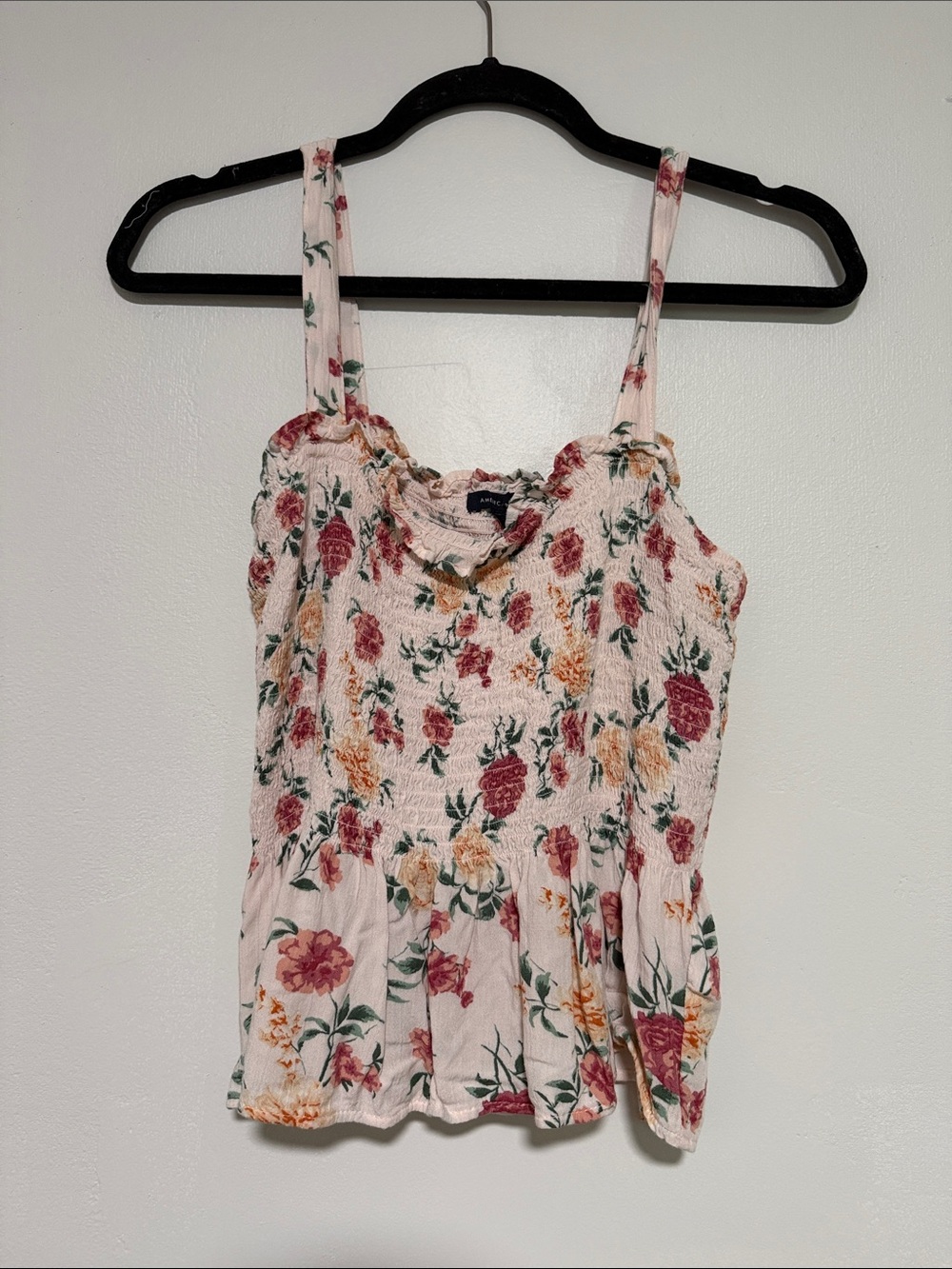 American Eagle Outfitters Pink Floral Smocked Peplum Cami Tank Top